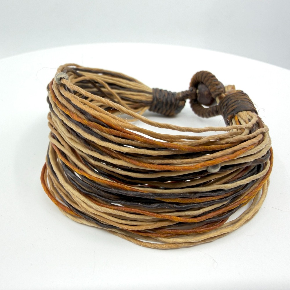 Multi Strand Earth Tone Cord Wrap Bracelet Boho Boho Chunky Statement Gift